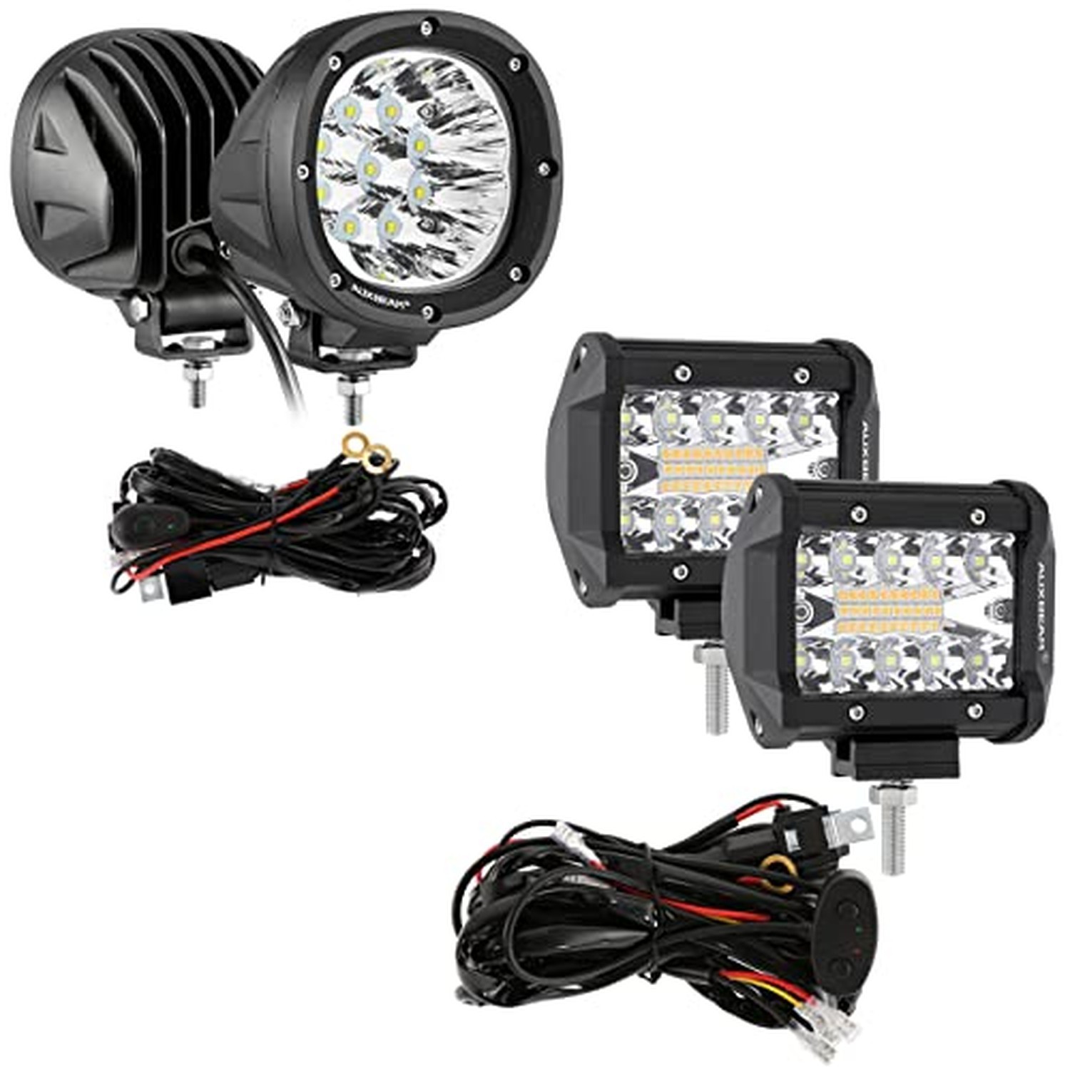 Auxbeam 4″ Round Offroad Light Pods, 6 Modes Amber White Fog Lights Strobe Li…