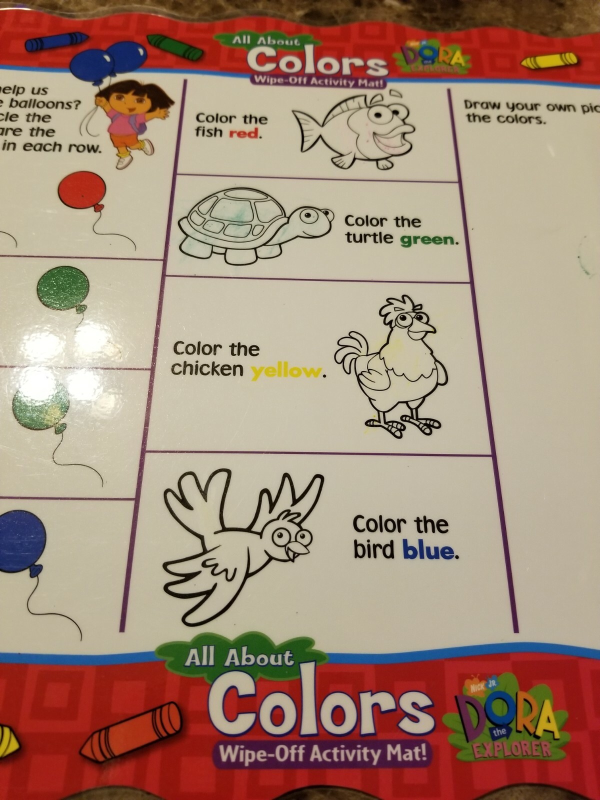 Dora The Explorer All About Colors Activity Placemat
