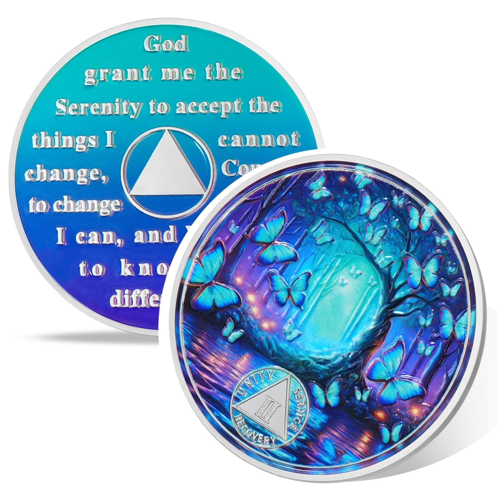 Butterfly Forest 2 Year Sobriety Coin, Affirmation AA Coins, Addiction Recove…