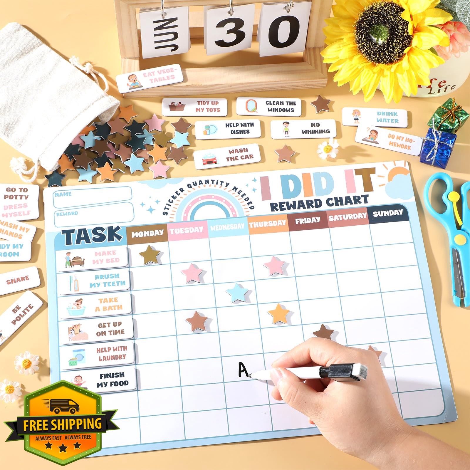 Qyeahkj Magnetic Reward Chart Boho Rainbow