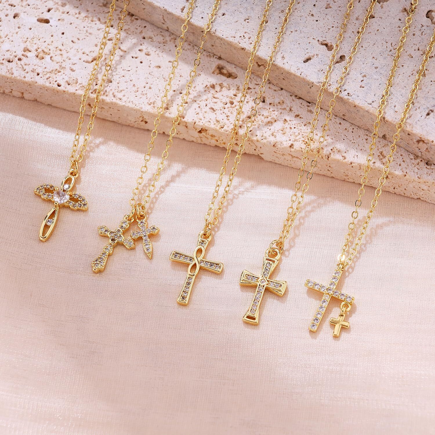 Gold Cross Necklaces for Women Trendy,Dainty Gold Necklace 14K Gold Plated Cross