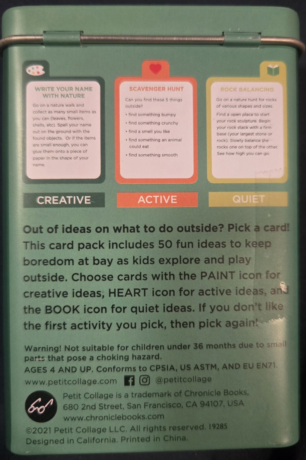 Petit Collage PTC607 Busy Ideas for Bored Kids, 50 Outdoor Activity Cards – New