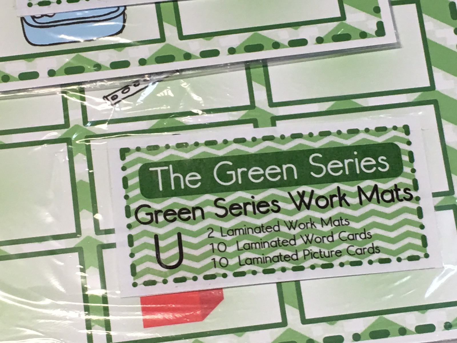 The Green Series – Vowel U Work Mats (20 cards-2 Laminated WorkMats) Montessori