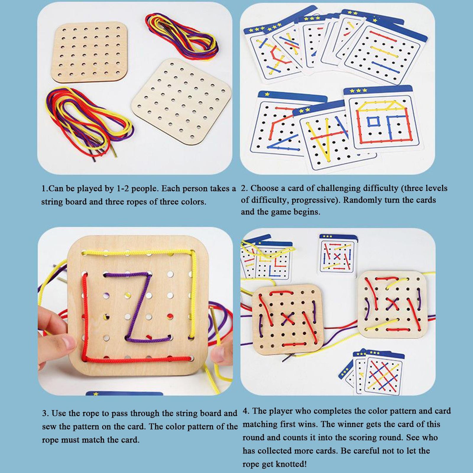 Wooden Lacing Toy Fine Motor Skills Portable for 3, 4, 5 Years Old Game Toys