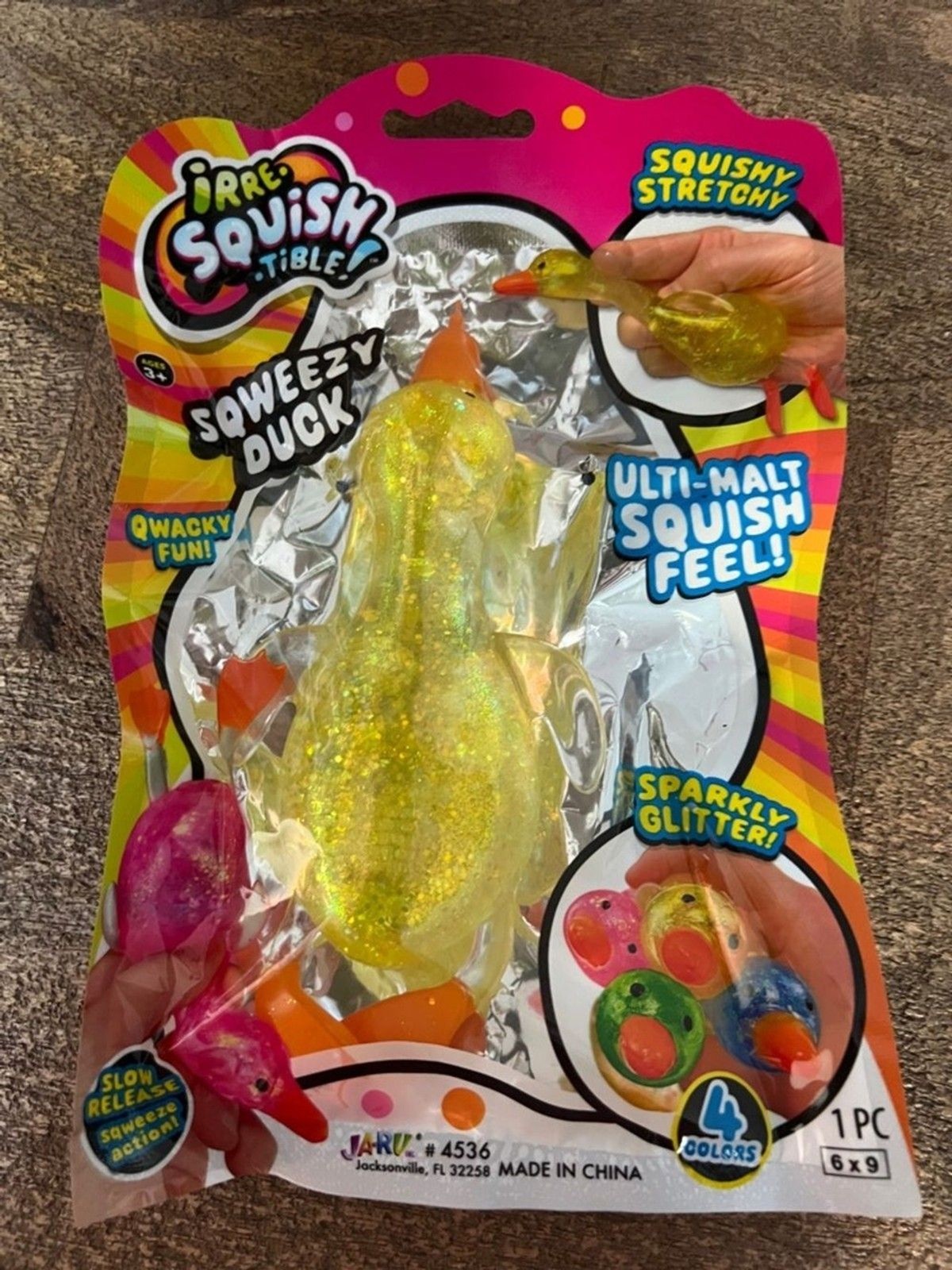Ja-Ru Sqweezy Duck Kids Toy – Yellow Sparkly Squish