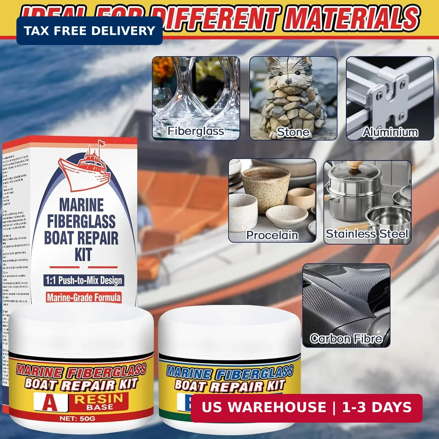 Marine Fiberglass Repair Kit for Boats, Gelcoat Repair Kit for Boats with Waterp