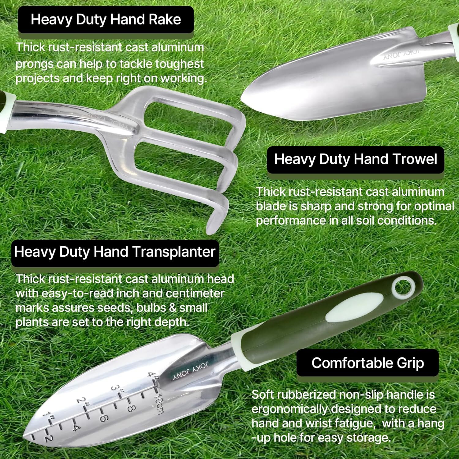 3 PCS Heavy Duty Aluminum Gardening Tool Set for Men & Women Including Hand