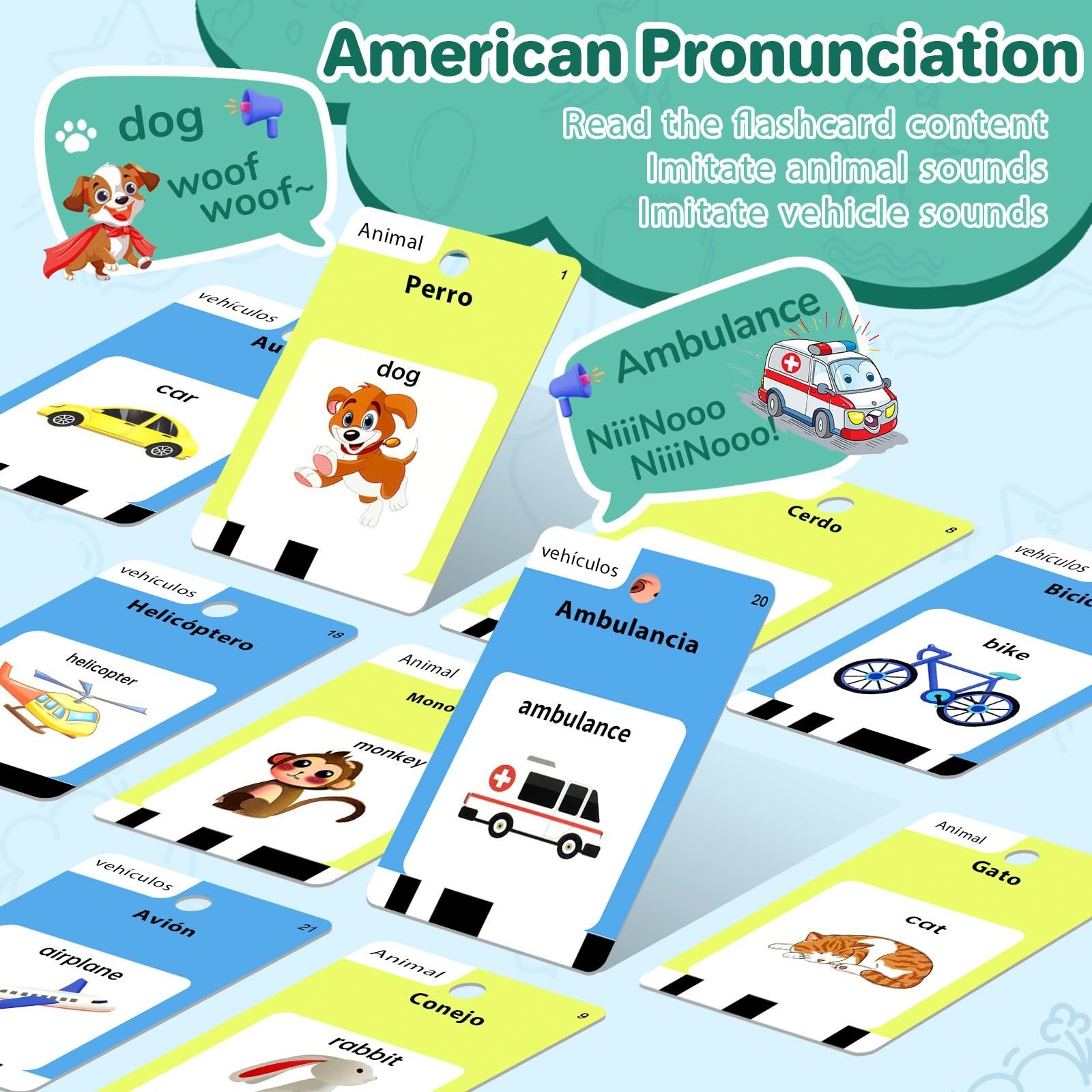 Bilingual Talking Flash Cards – Spanish & English, Montessori Learning Toy for T
