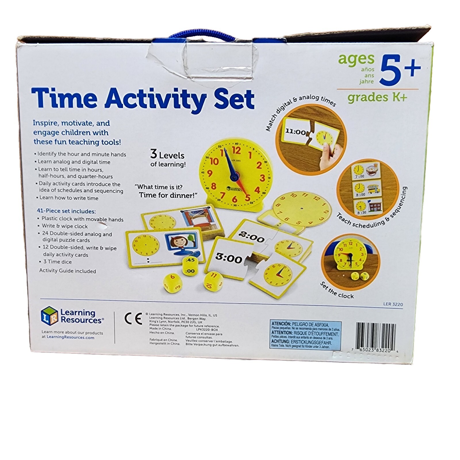 Learning Resources Time Activity Set – 41 Pieces, Ages 5+,Clock for Teaching Tim