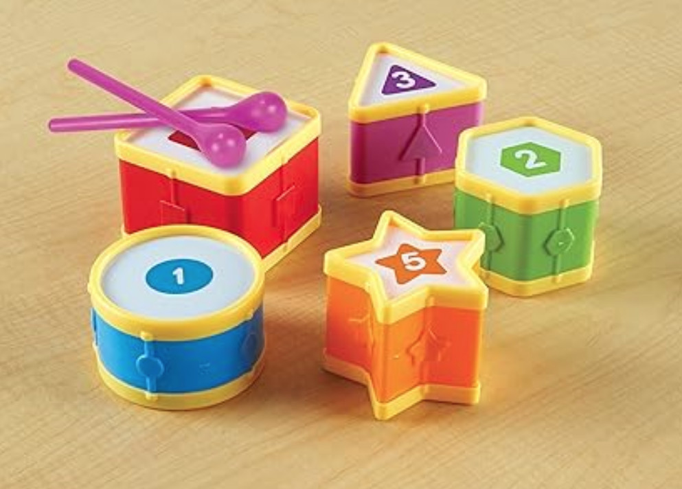 Learning Resources Brightly Colored Learning Drums, Number and Shapes, Set of 5,