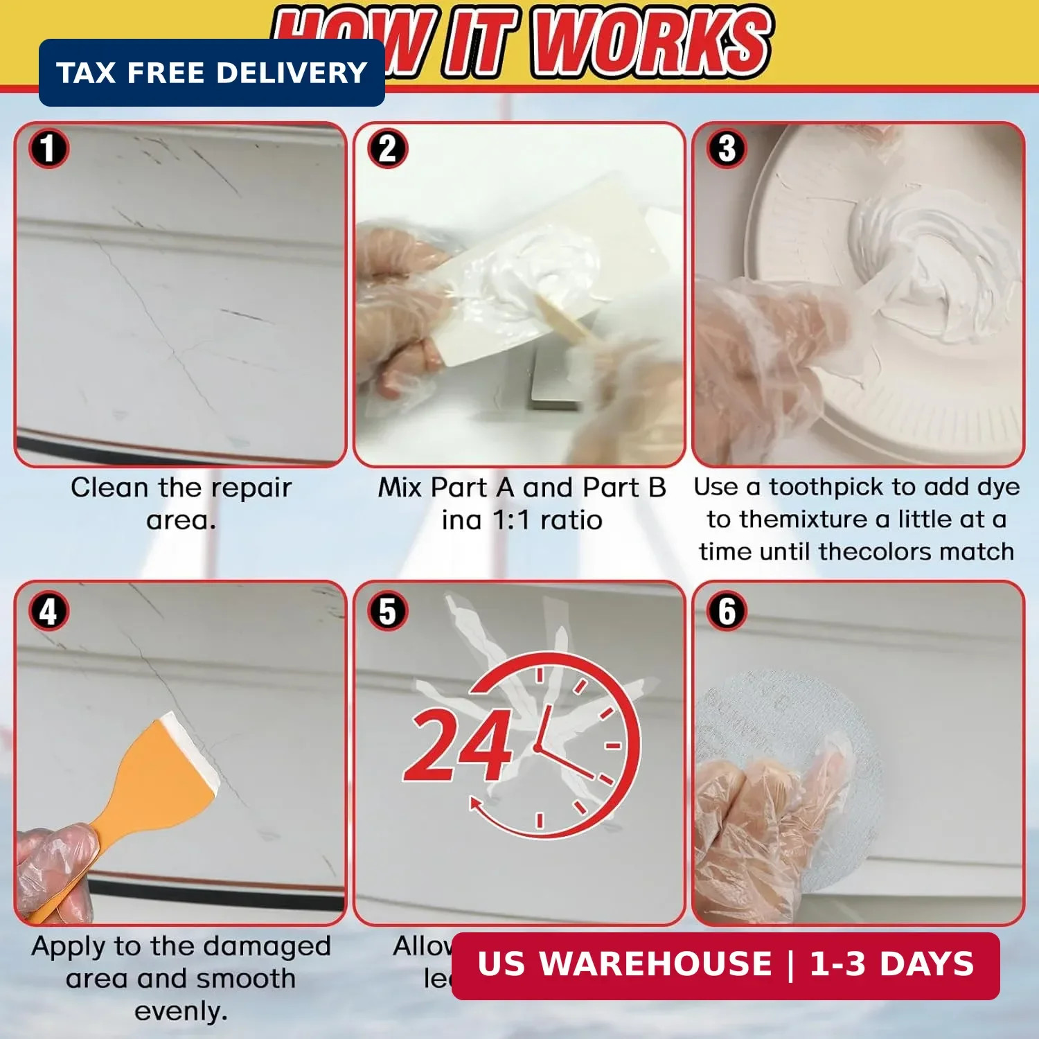 Marine Fiberglass Repair Kit for Boats, Gelcoat Repair Kit for Boats with Waterp