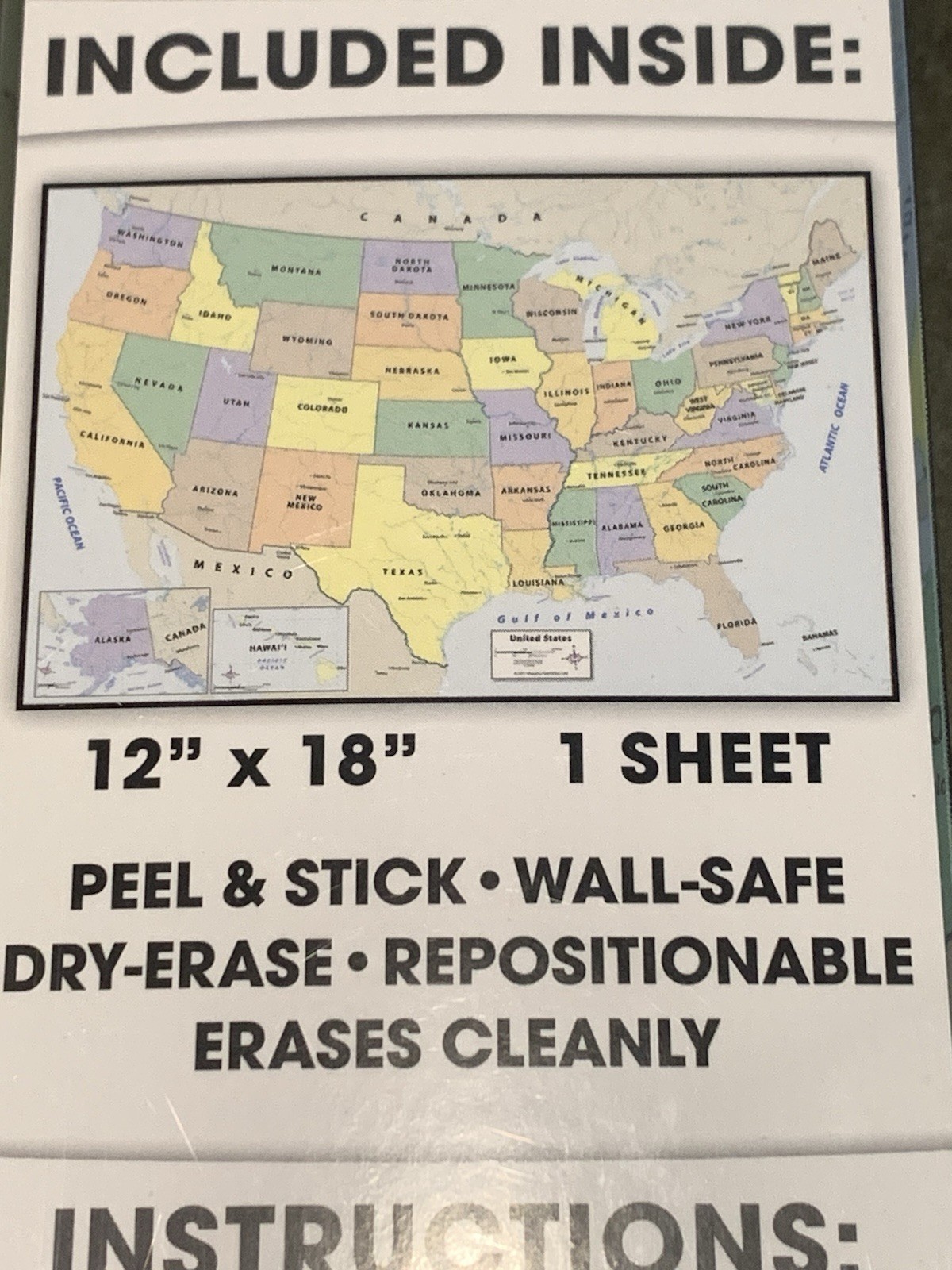 New The Peel People USA Dry Erase Peel And Stick Map 12” x 18”