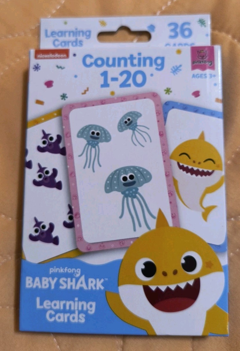 Baby Shark Counting 1-20 Number Flash Learning Colorful Cards NEW! Free Shipping