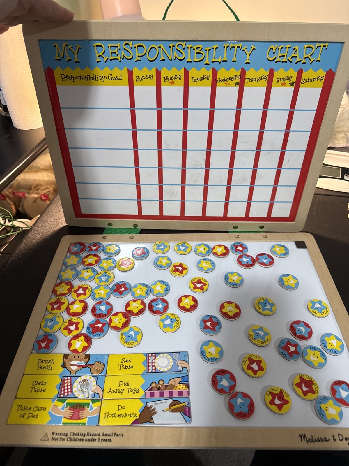 Melissa & Doug Wooden Responsibility Chore Chart Dry Erase Board w/Magnets