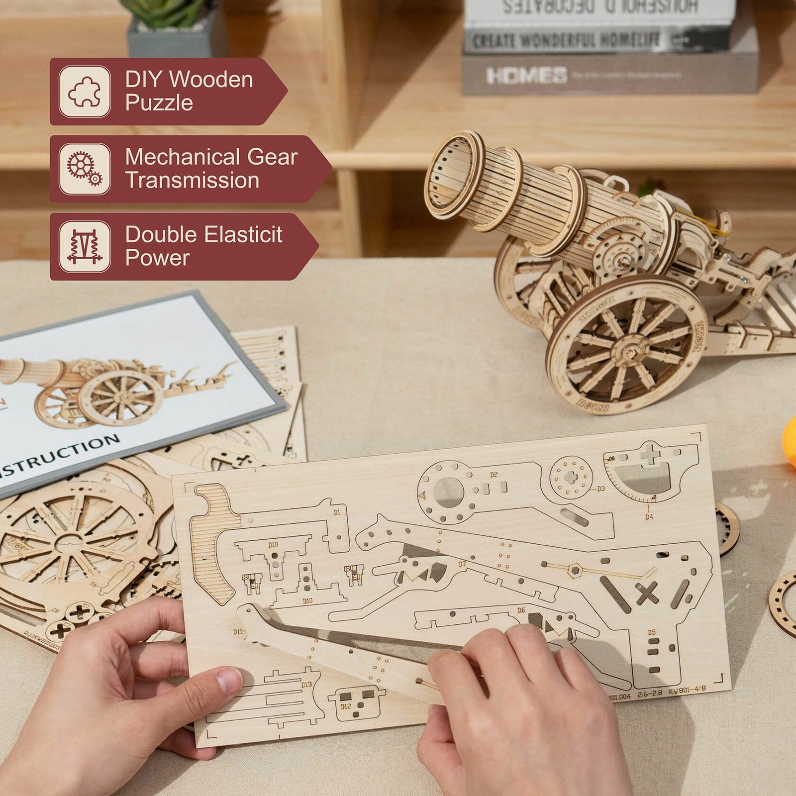 Wooden Puzzle 3D Toy Artillery Model Siege Assembly Gift DIY Game Children Xmas