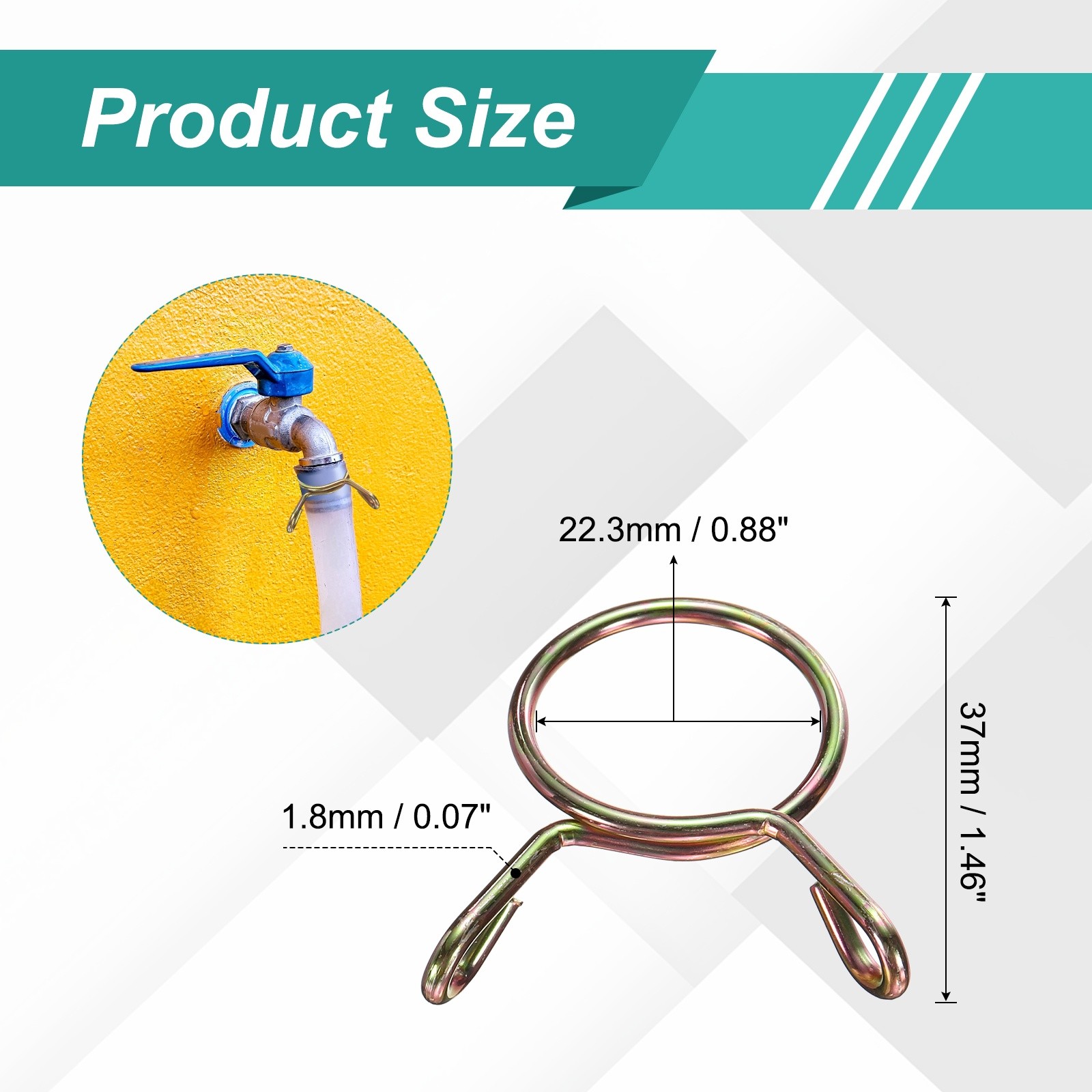 20Pcs 19mm ID 22.3mm OD Fuel Line Hose Clips 65Mn Spring Clips Clamps Gold
