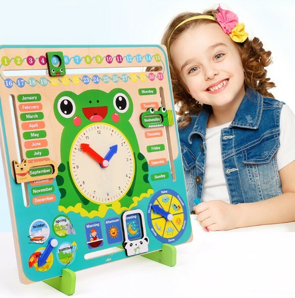 7in1 Wooden Calendar Clock Board Kids Preschool Days Months Season Time Wood Toy