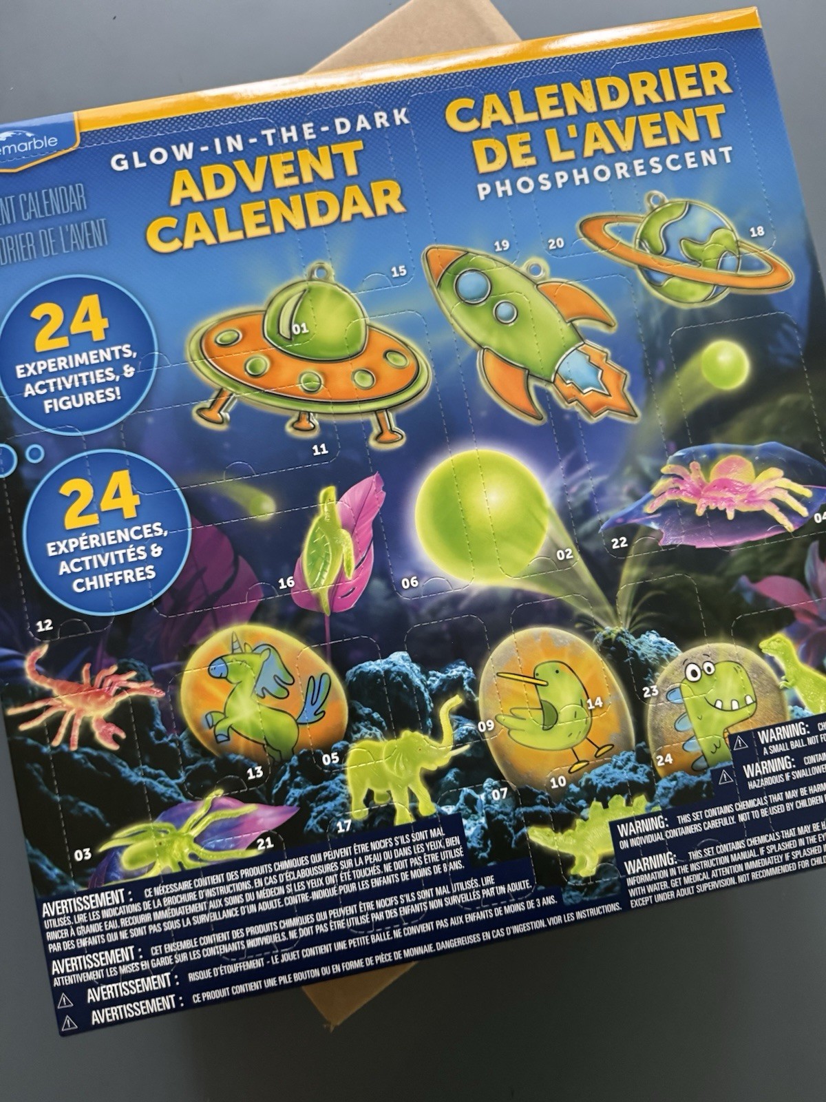 Set Of 2 NEW Blue Marble GLOW In Dark Advent Calendars Holiday Science Toy Set