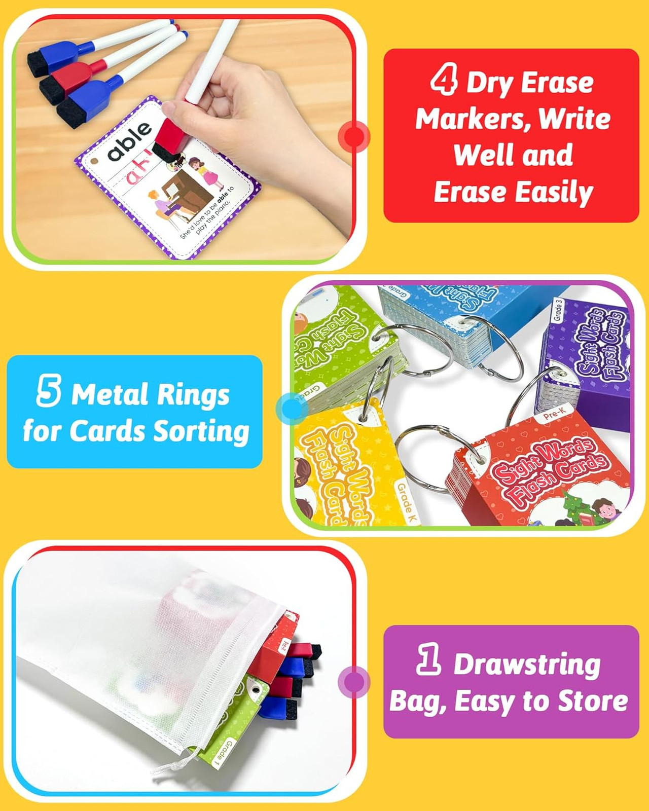 520 Sight Words Flash Cards Kindergarten Fry Dolch Reading Writing Spelling