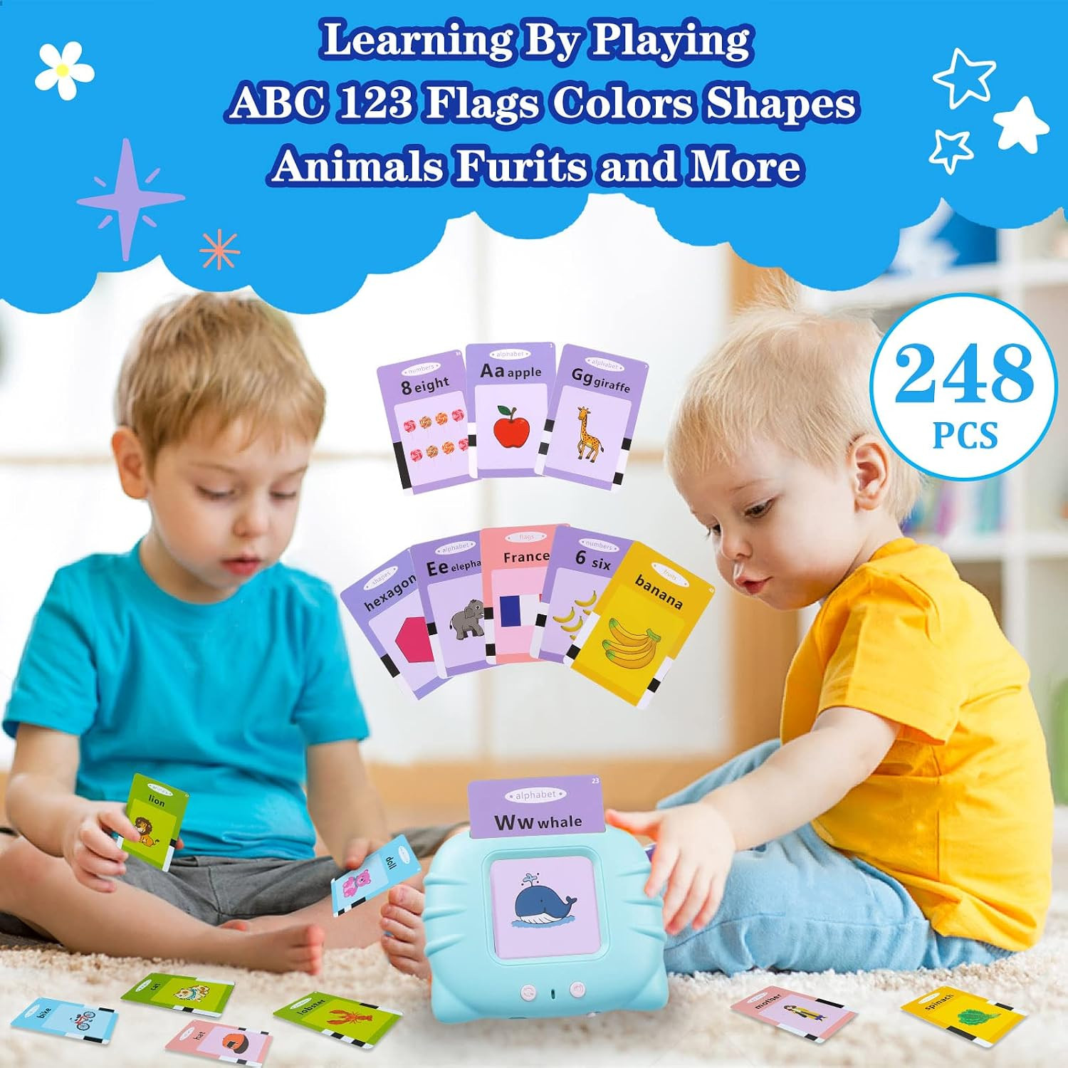 Qutz ABC Talking Flash Cards for Toddlers 2-4, Autism Toys, Speech Therapy Toys,