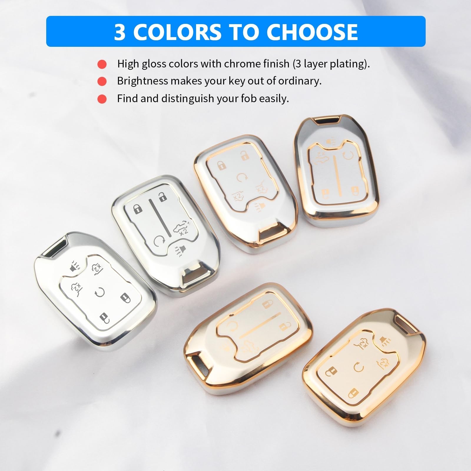 QBUC for Chevy Key Fob Cover, Key Fob Case for Chevy Suburban Tahoe, GMC, Sie…