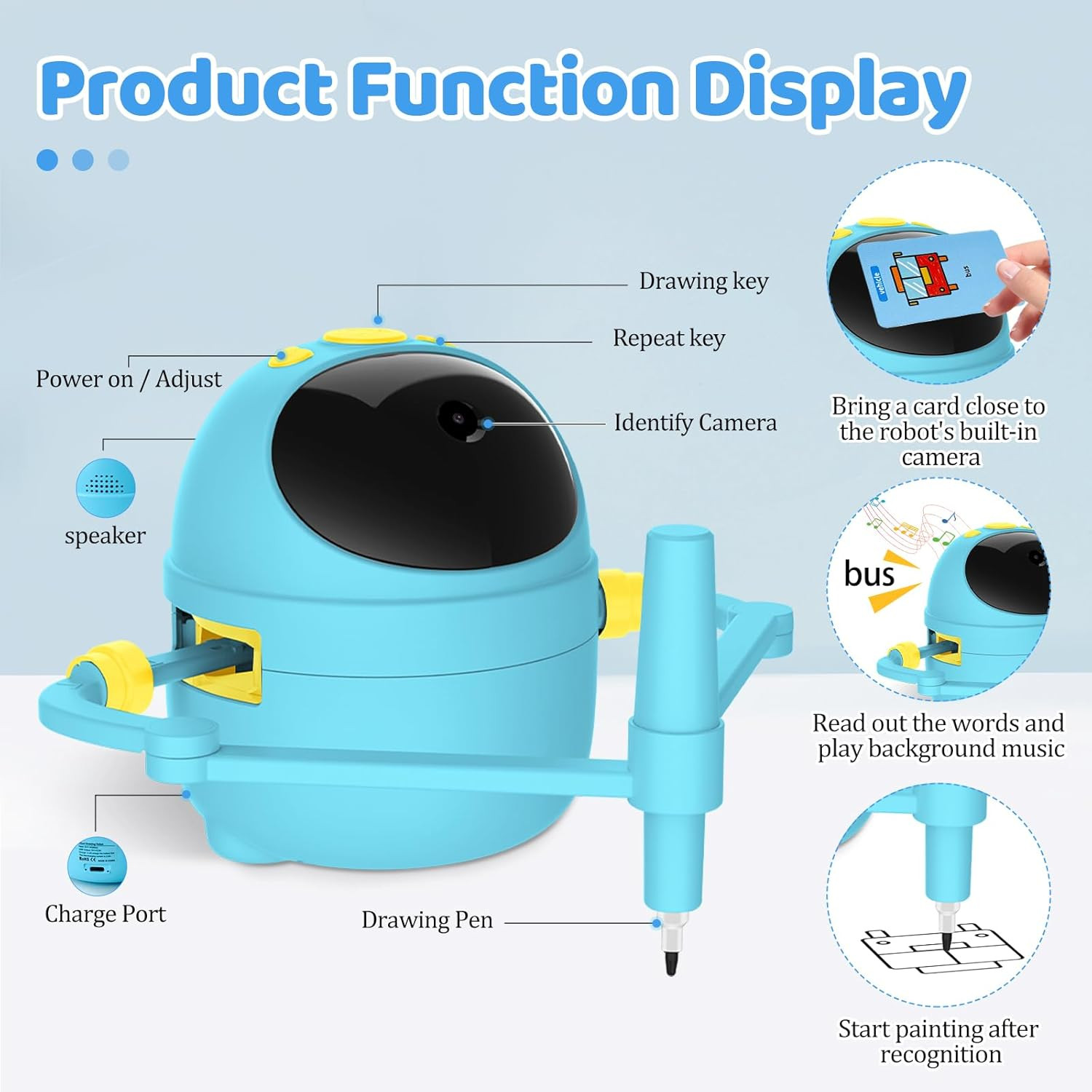Drawing Robot for Kids with Card-Sensing Camera, 150 Learning Cards and 17 Color