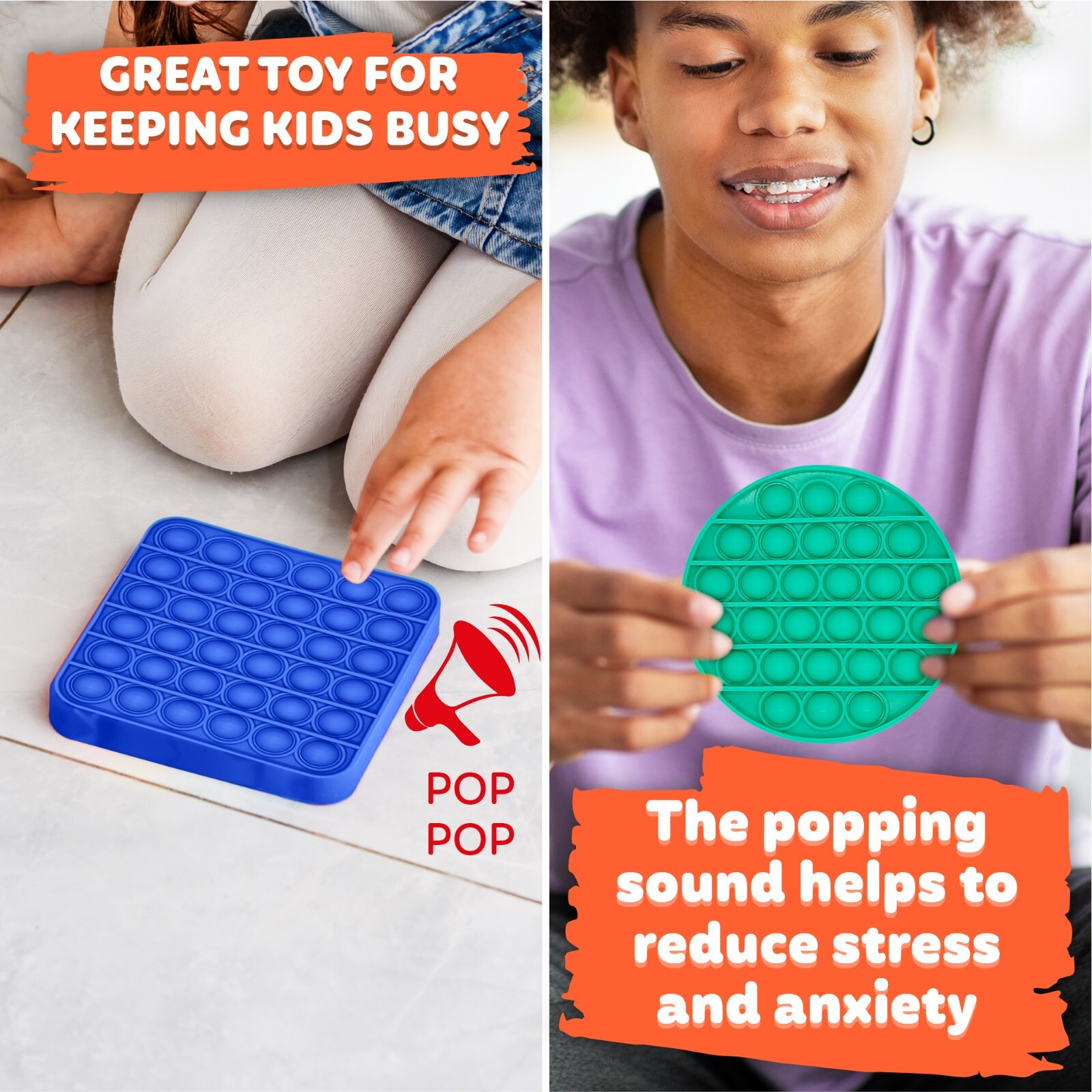 Popit Fidget Sensory Toy Stress and Anxiety Relief for Kids. 5 Pack Rainbow