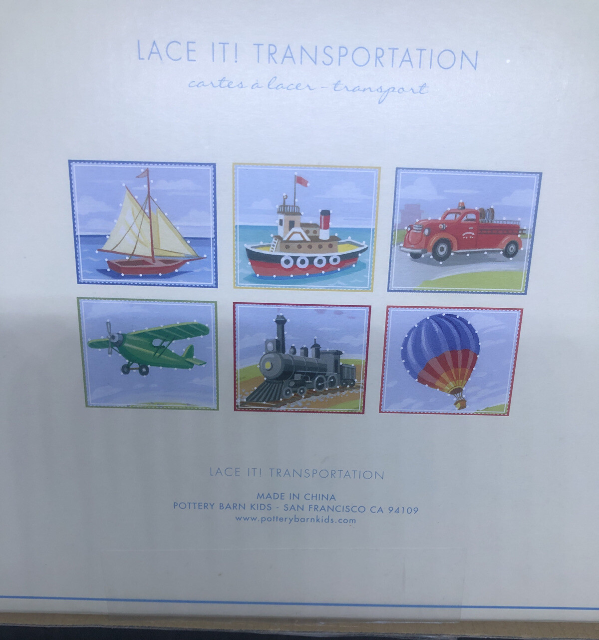 Pottery Barn Kids Lacing Cards With Laces Fine Motor Skills Transportation EUC
