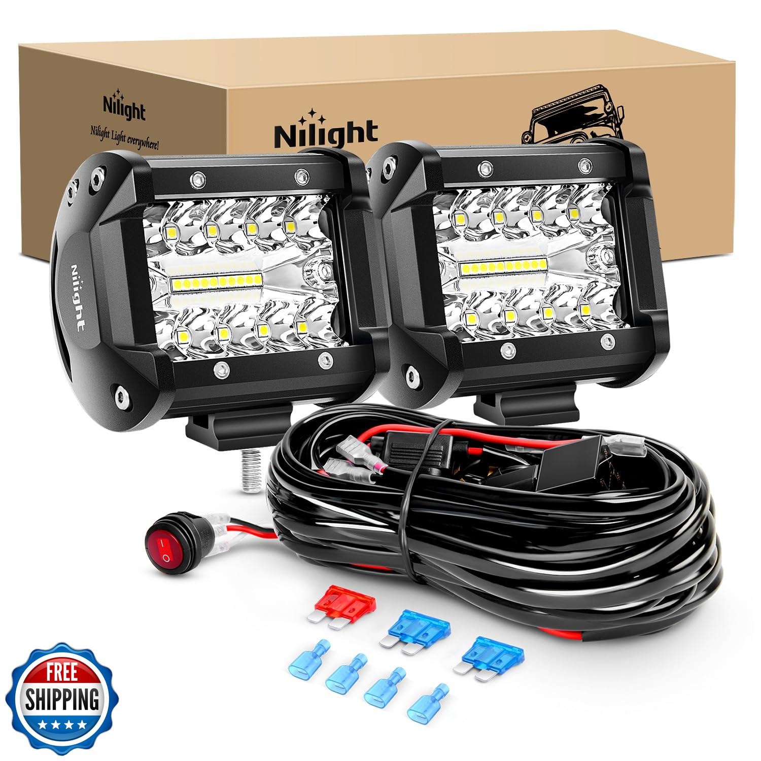 Nilight LED Light Bar 2PCS 60W 4 Inch Flood Spot Combo LED Work L