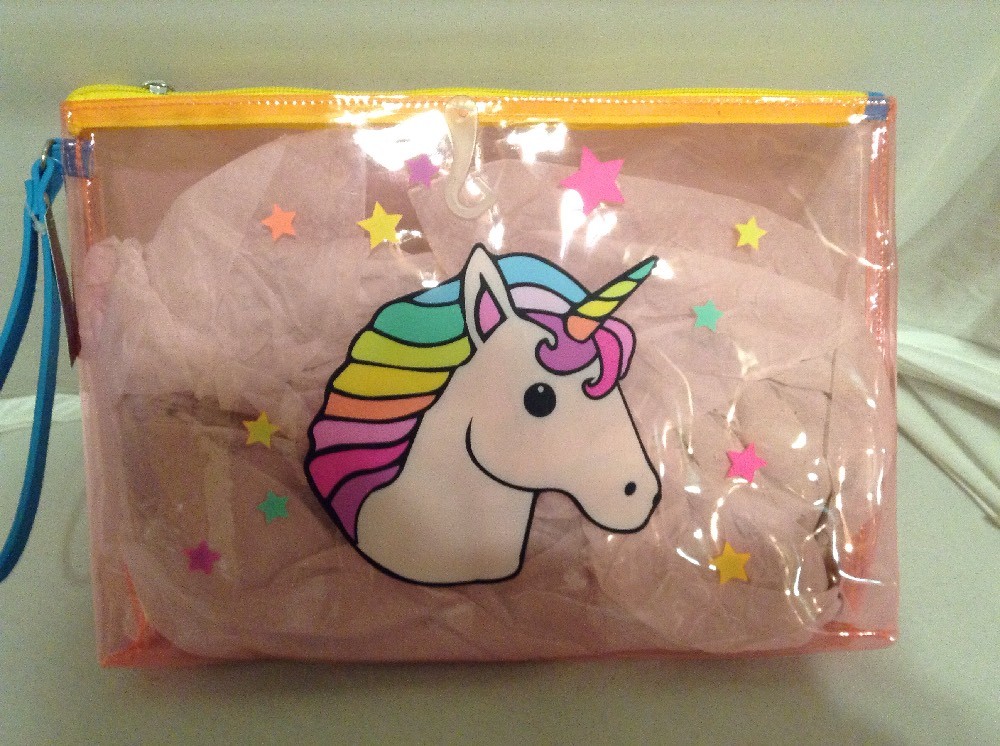 Unicorn Cotton Beach Towel (28X58) and Clear Plastic Jelly Pouch Pink(13.5X9.5)