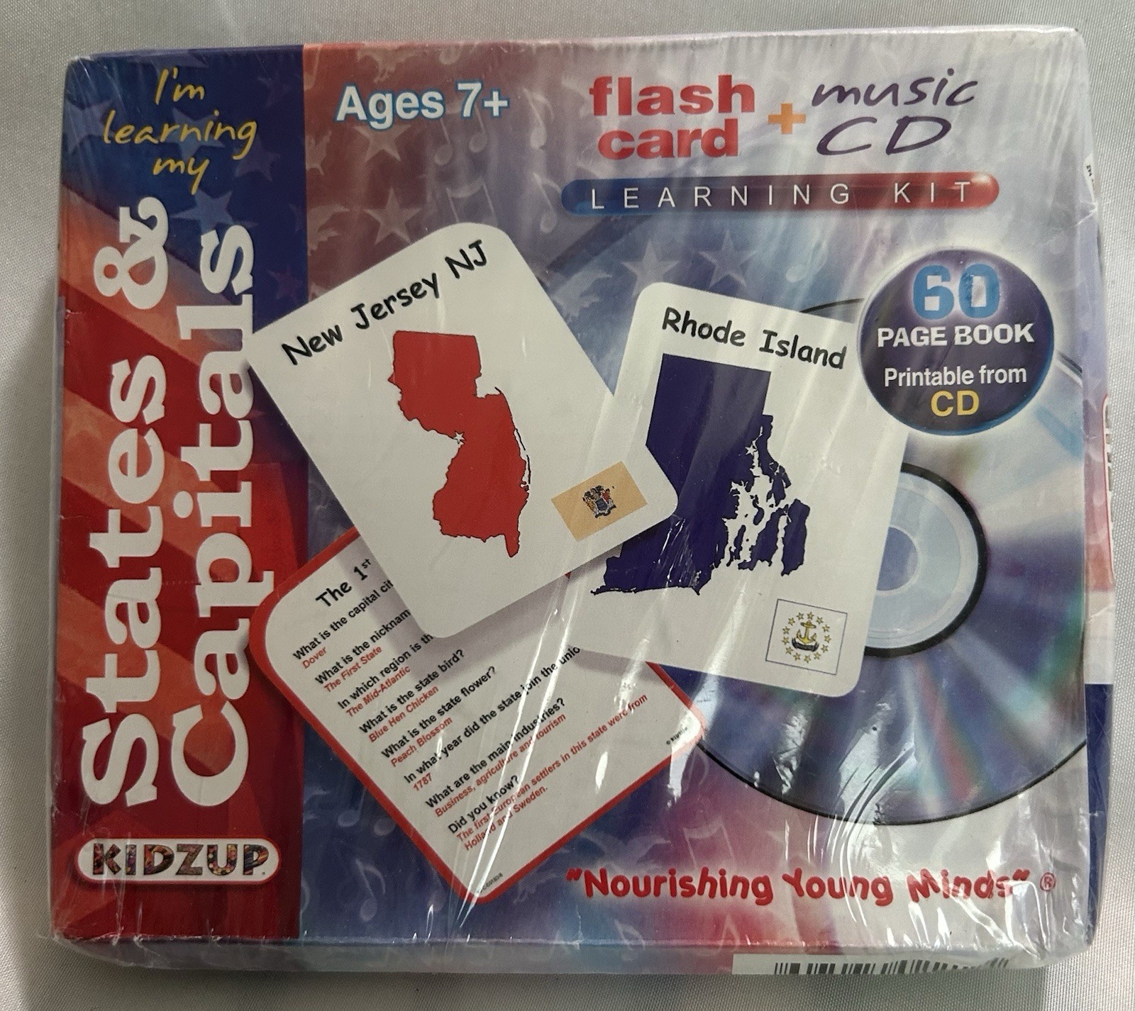 KIDZUP States & Capitals Geography Flash Cards Learning Kit w/ Music CD Ages 7+