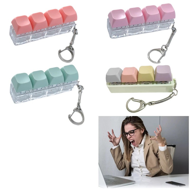 Finger Keyboard Button Keycap 4Keys Fidget Keychain New Keycap Pinch Toy AE