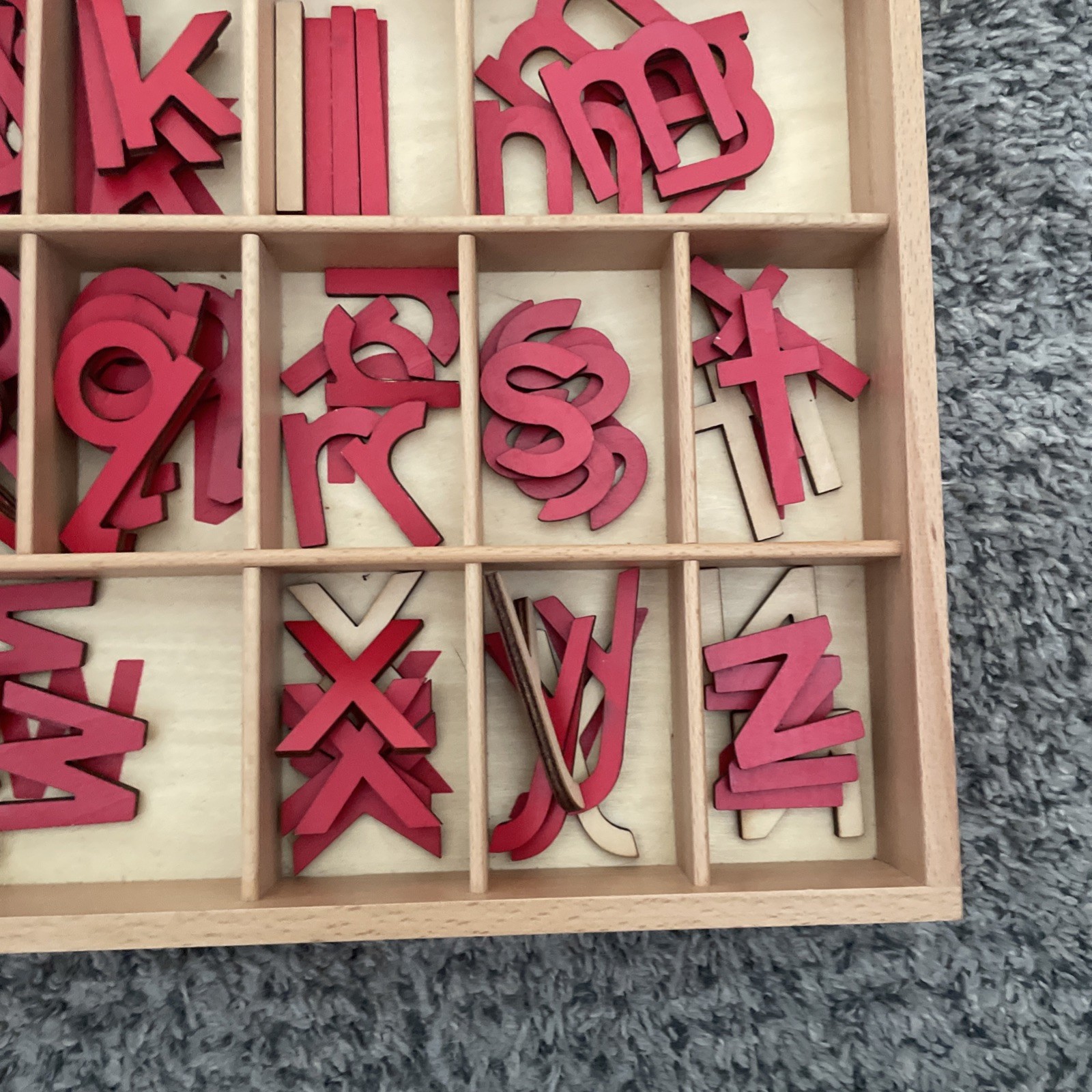 Montessori Wooden Movable Alphabet Medium Lowercase & wooden Box