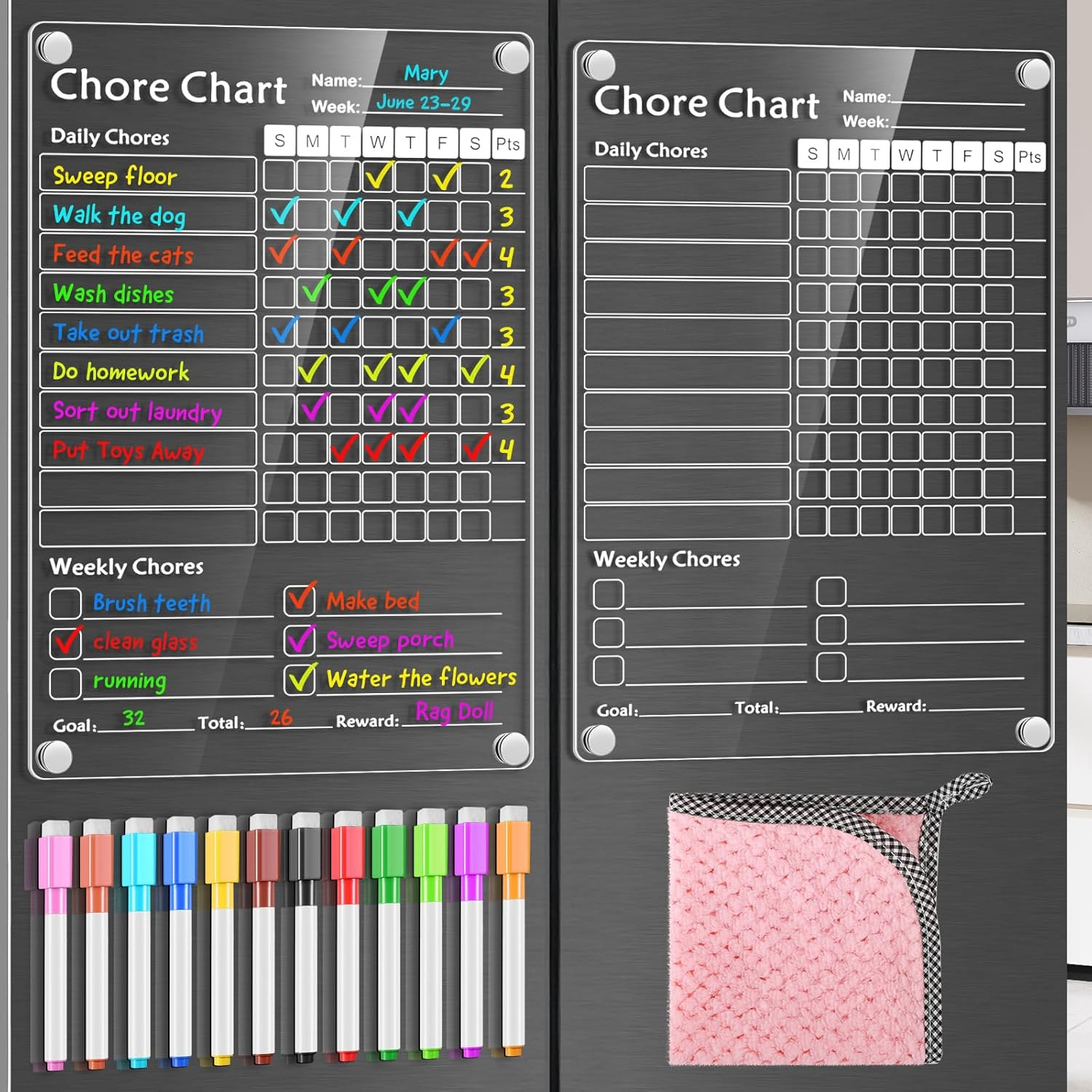 Acrylic Magnetic Chore Chart for Kids,Chores Chart for Fridge Refrigerator,Dr…
