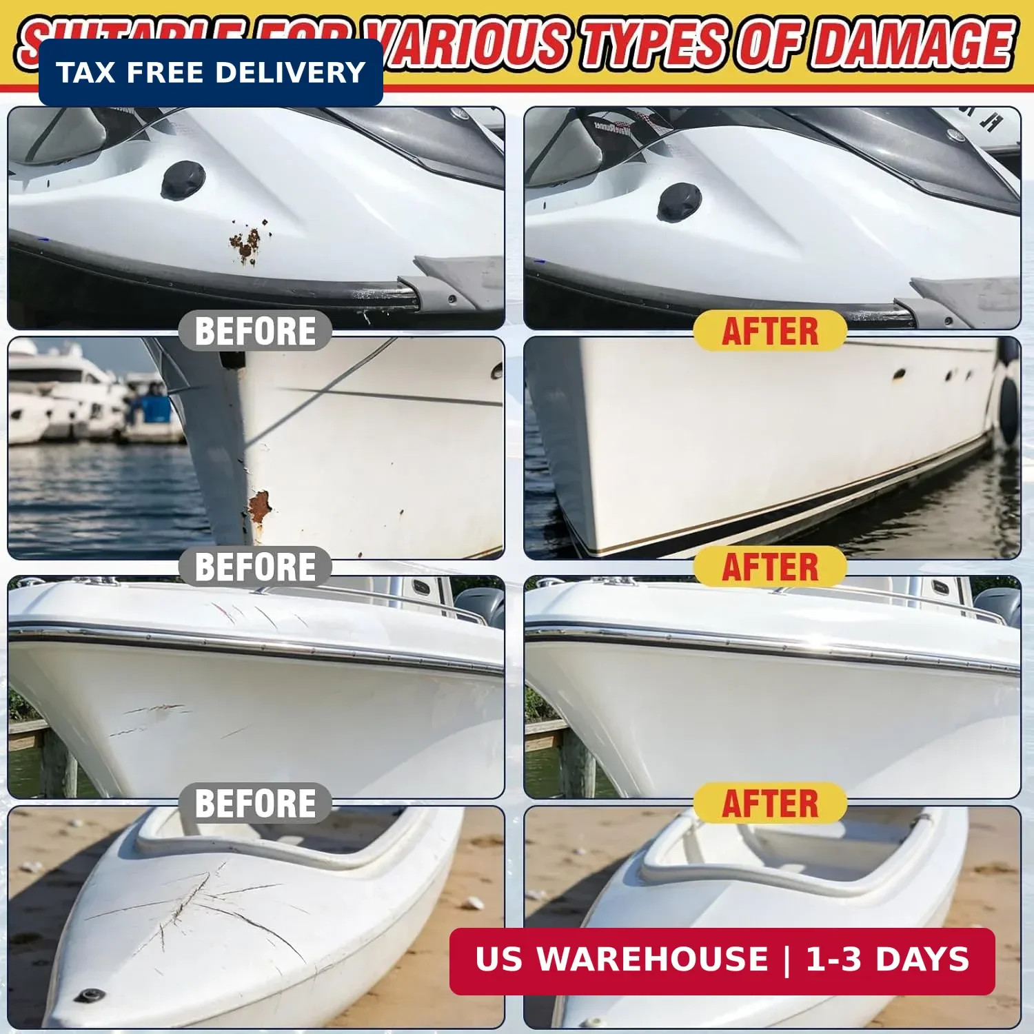 Marine Fiberglass Repair Kit for Boats, Gelcoat Repair Kit for Boats with Waterp