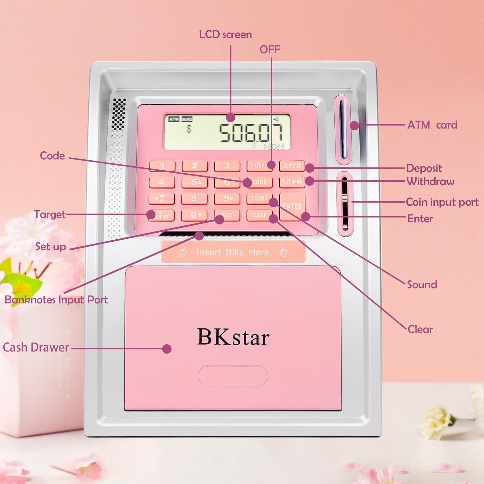 BKstar Kids Talking ATM Piggy Bank for Real Money with Dual Debit Cards, Powe…