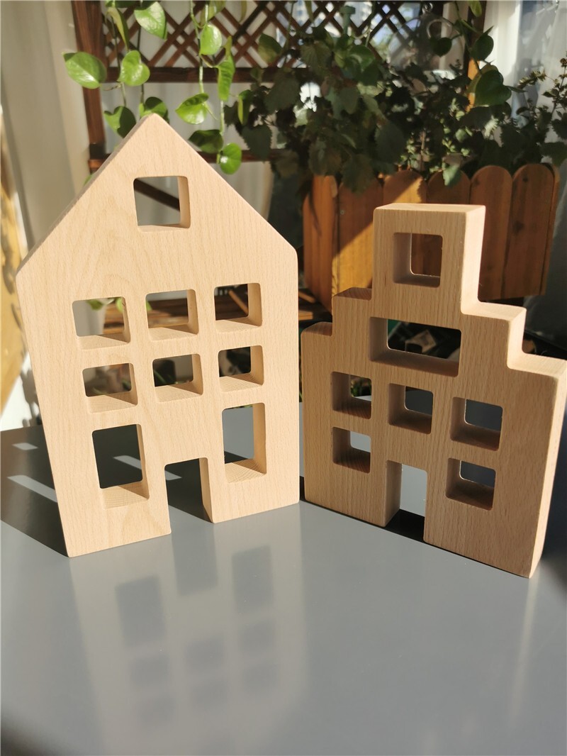 Dutch wooden houses with acrylic cubes, sensory toy set
