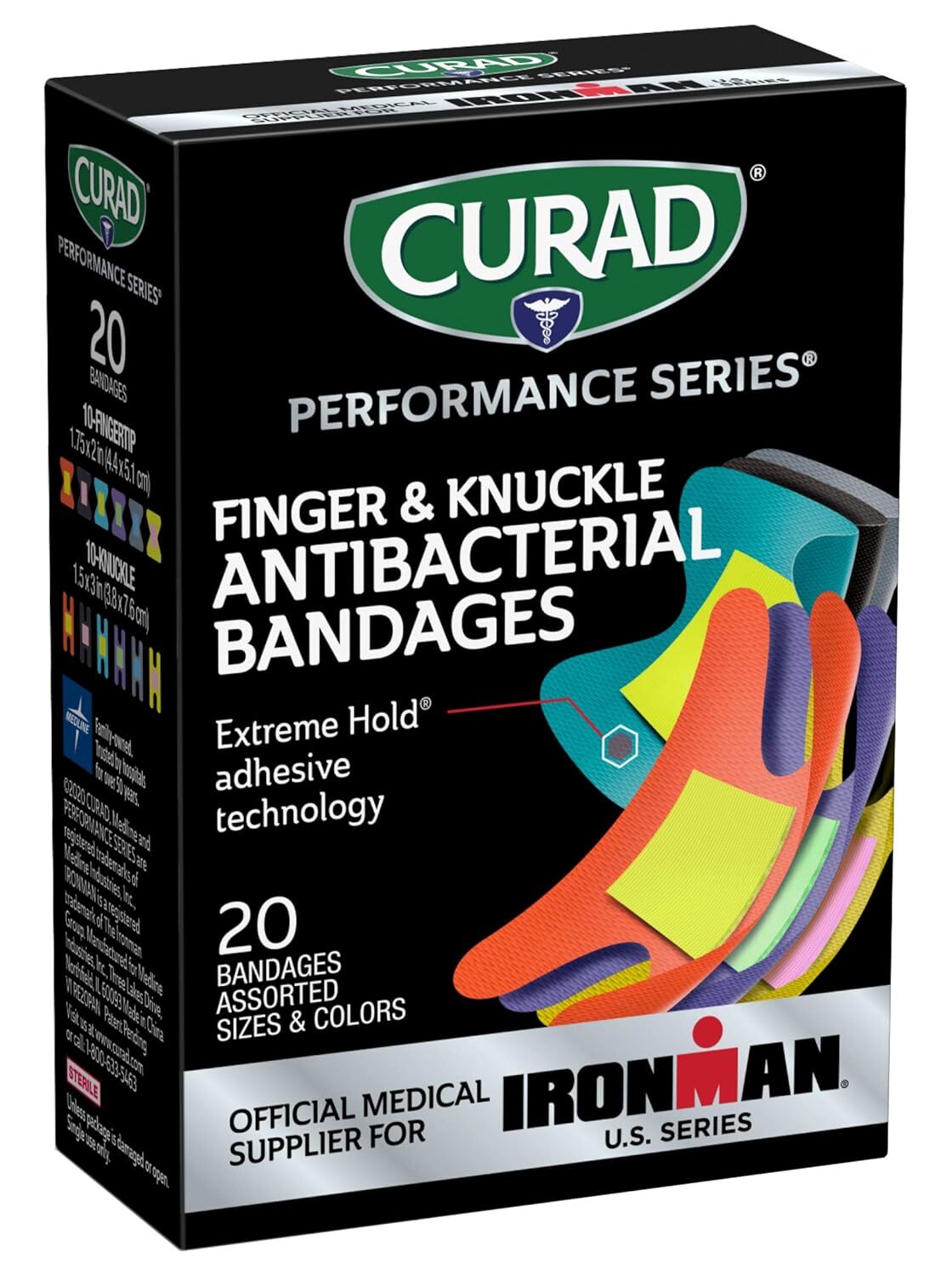 CURAD Performance Series IRONMAN Antibacterial Bandages, Extreme Hold Adhesive