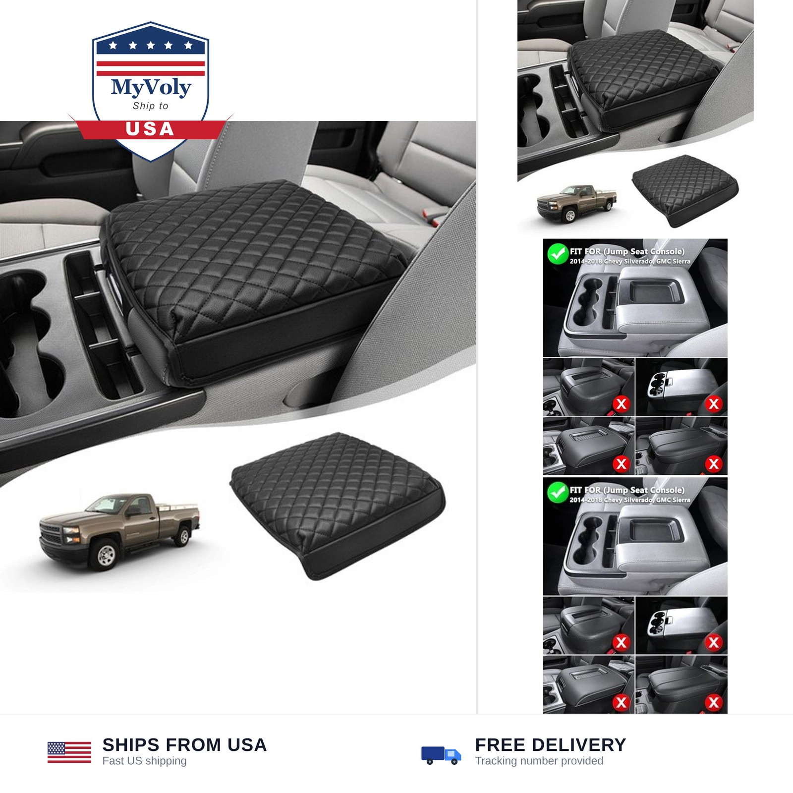 Center Console Armrest Cover for 2014-2018 GMC Sierra & Chevrolet Chevy Silve…