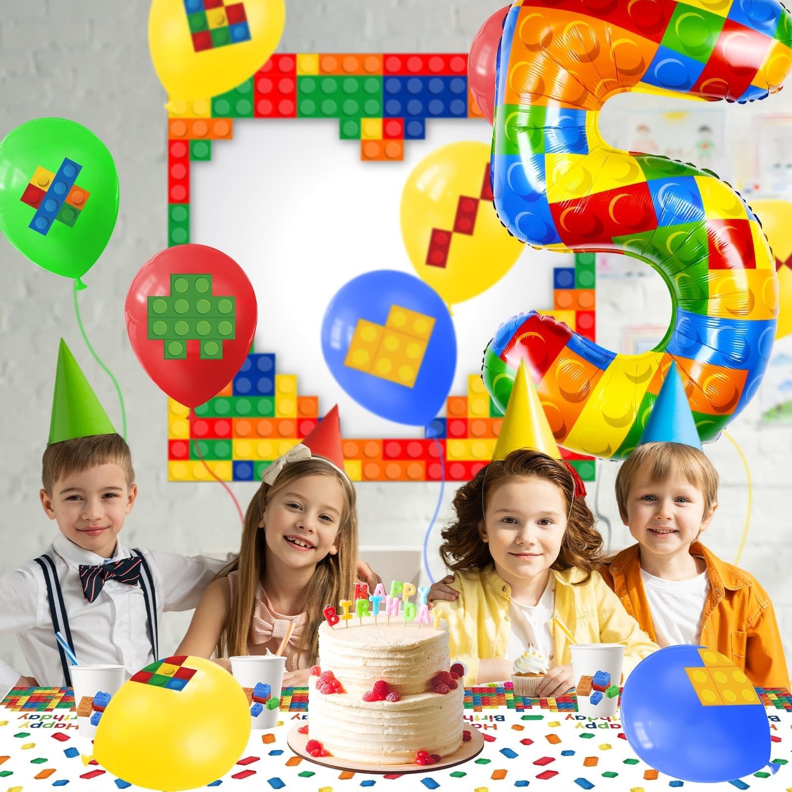 40 Inch Building Block Number Balloon, Colorful Number Block Foil Number 5 Ba…