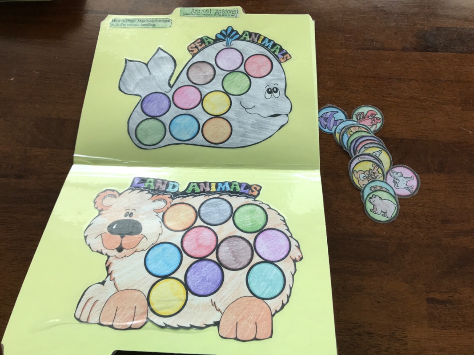 Animal Actions! Land or sea Grade K language Art file folder game teacher