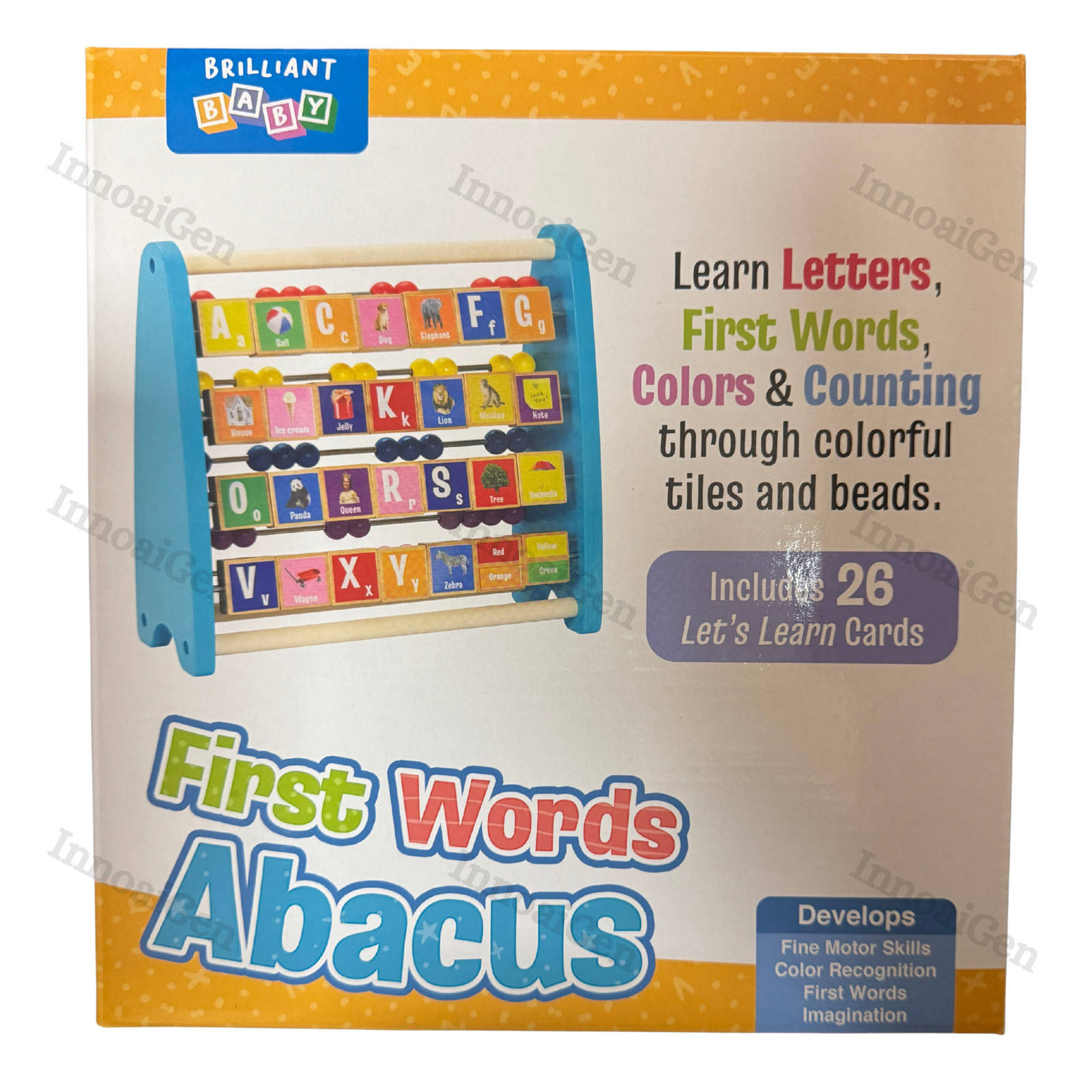 Brilliant Baby First Words Abacus 26 Cards Letters Counting Colors Educational