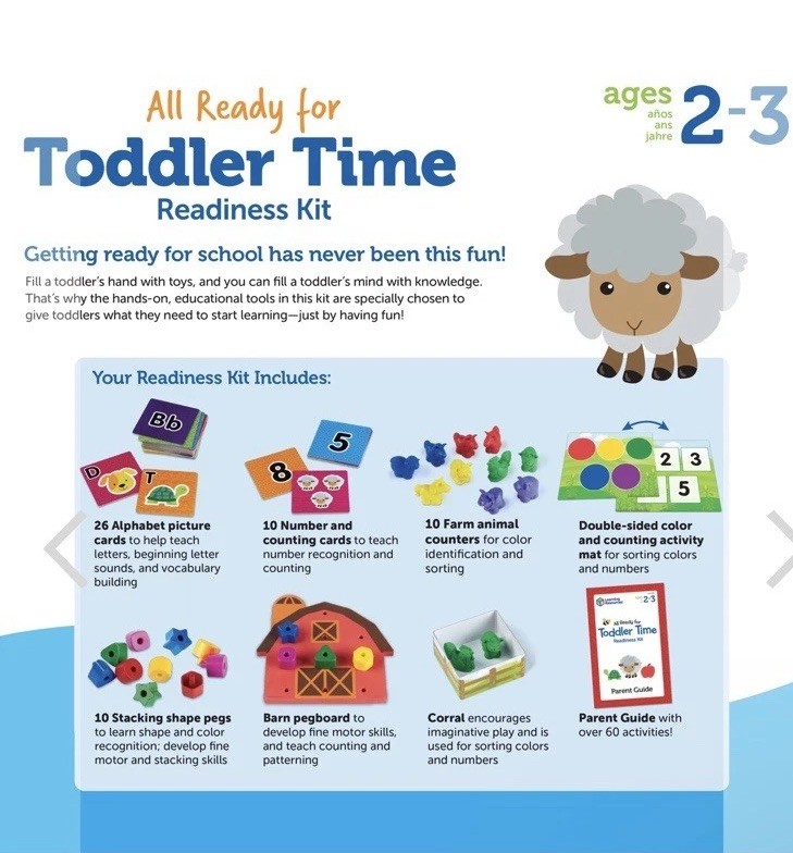 LEARNING RESOURCES All Ready For School Toddler Time Readiness Kit 60 Pieces