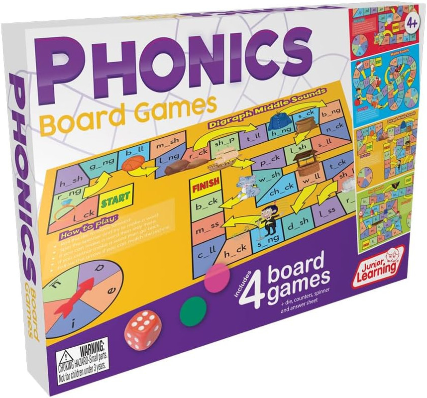 Phonics Board Games Set, 6 Counters, Ages 4-5, Language Skills, Pre K-K, Medium
