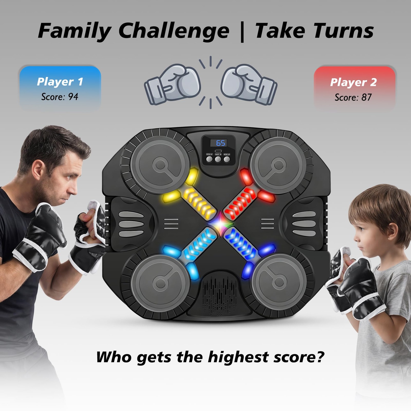 Music Boxing Machine Sport Toys for Kids,Wall Mounted Medium, Black S