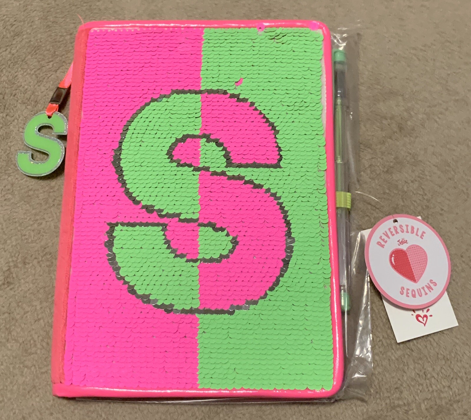 Justice Girls Sequin Neon Flip Sequins Diary Journal Writing Notebook Initial