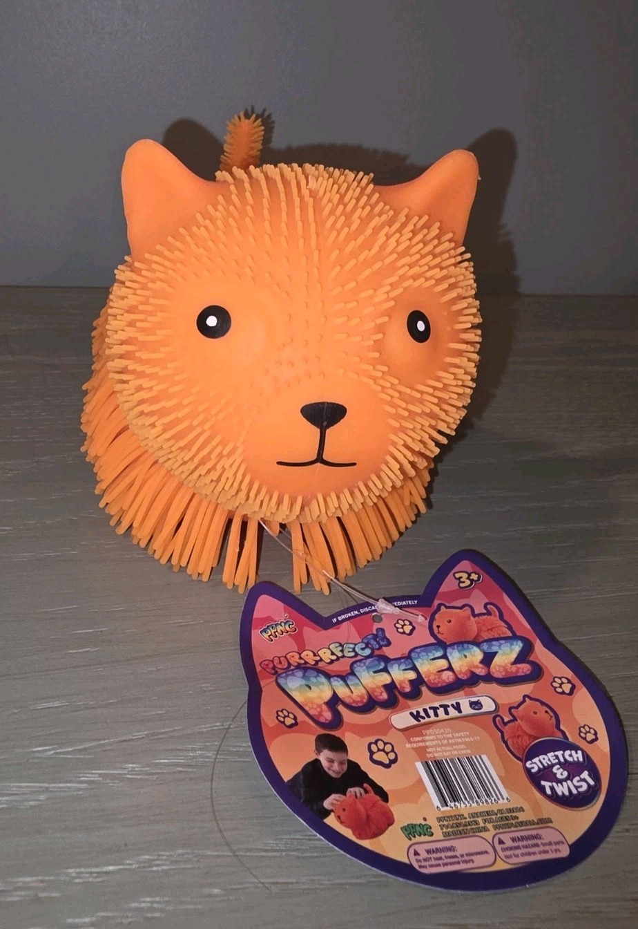 Pufferz Orange Or Blue Kitty Cat 7” Squishy Sensory Fidget Toy Squeeze