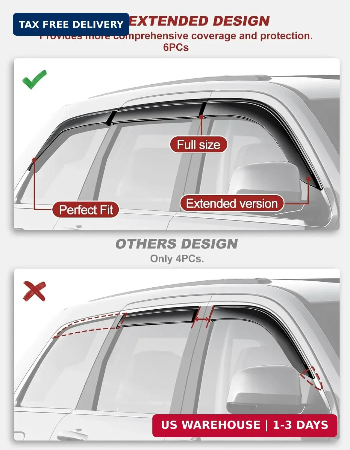 6pcs Outside-Mount Window Rain Guards Fit for 2011-2021 Jeep Grand Cherokee, Ext