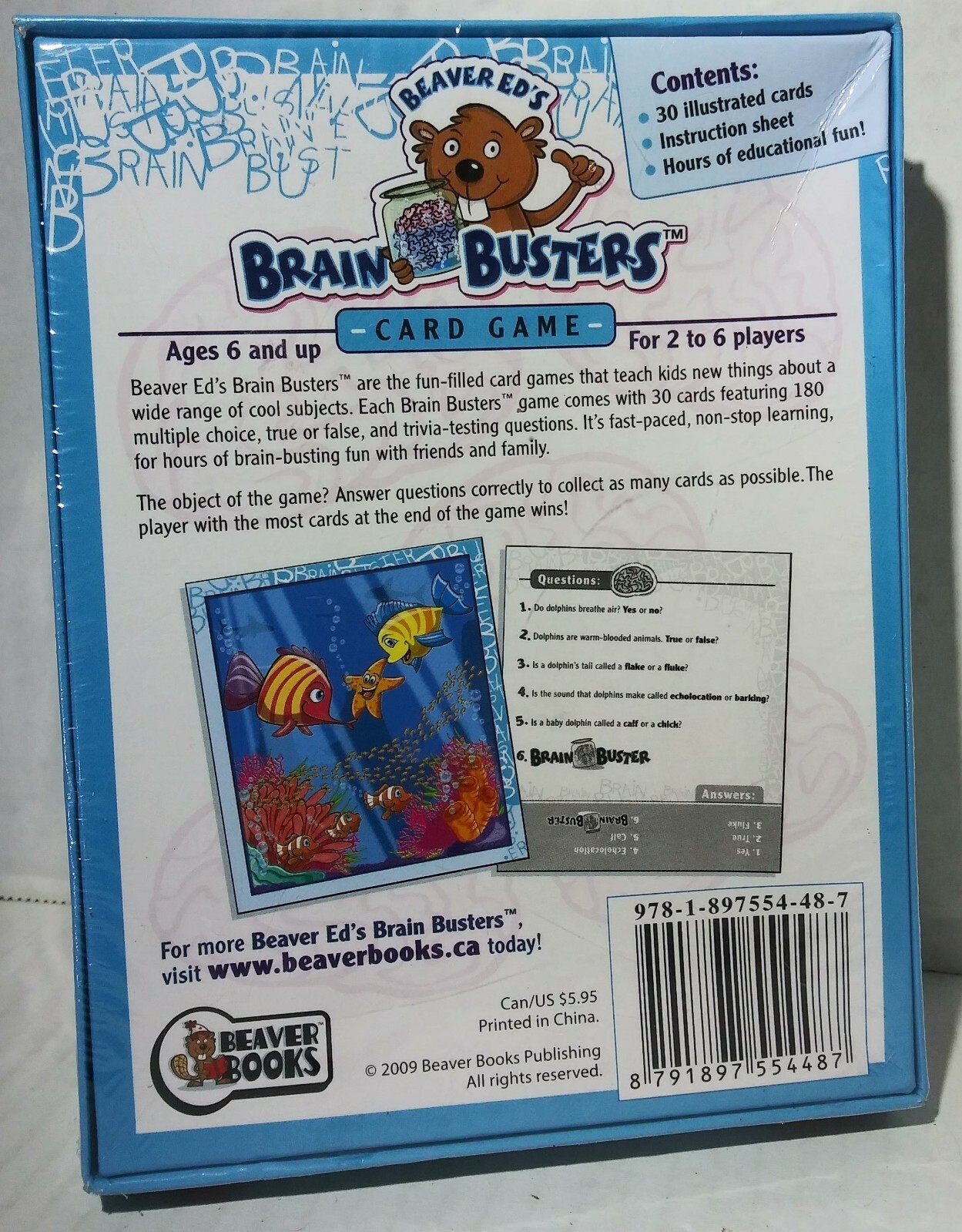 Beaver ED’s Brain Busters Ocean Life Card Game Educational Kid’s Ages 6 & up NEW