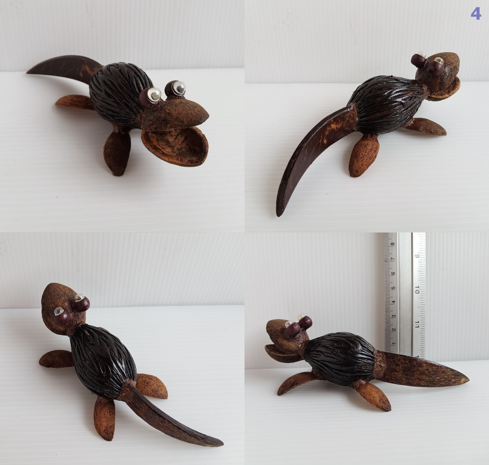 Tiny Coconut Shell Animals Sculpture – Eco-Friendly Desk Decor